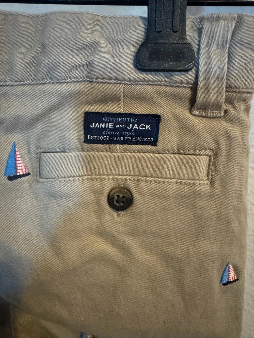 Janie and Jack Khaki Pants with Navy Sailboat Embroidery Size 3